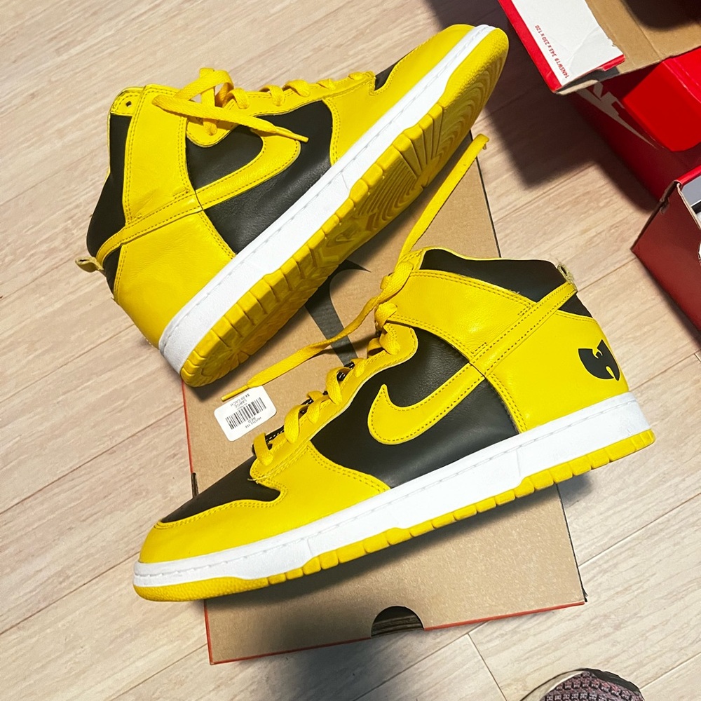 Nike WuTang Custom Yellow and Black High-Top Sneakers